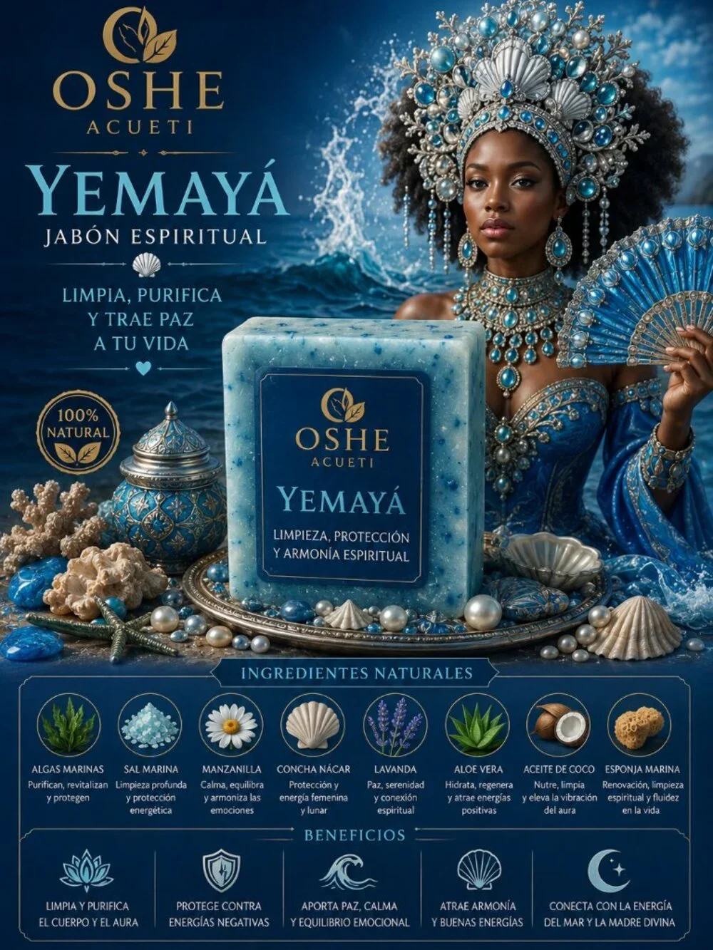 OSHE ACUETI Jabón Artesanal Unisex Yemayá 130 g